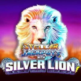 Stellar Jackpots with Silver Lion slot logo by Lightning Box Game at Spinstein Casino